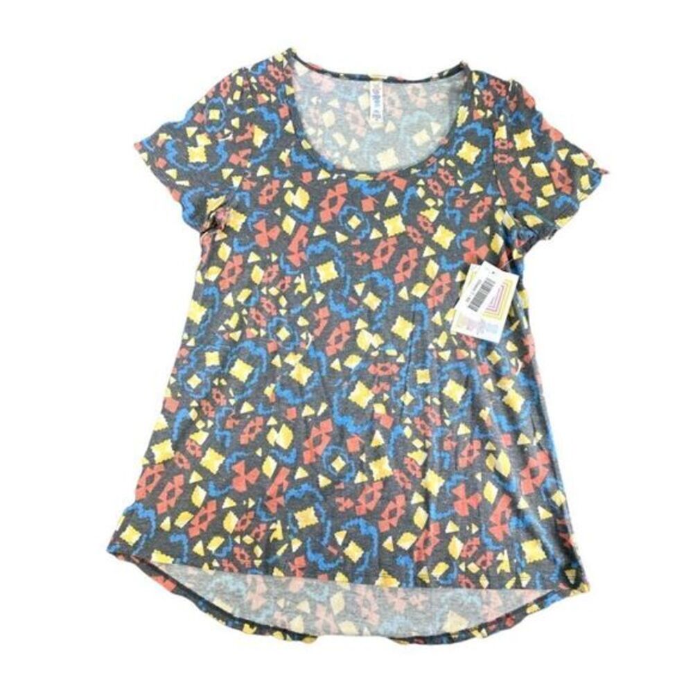 LuLaRoe Classic‎ T Shirt Gray Yellow Red Top XS